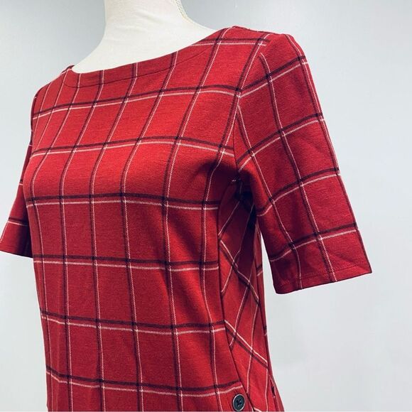 J. JILL XS Red Windowpane Ponte Knit Boatneck Sheath Dress Christmas Classic - Picture 8 of 15